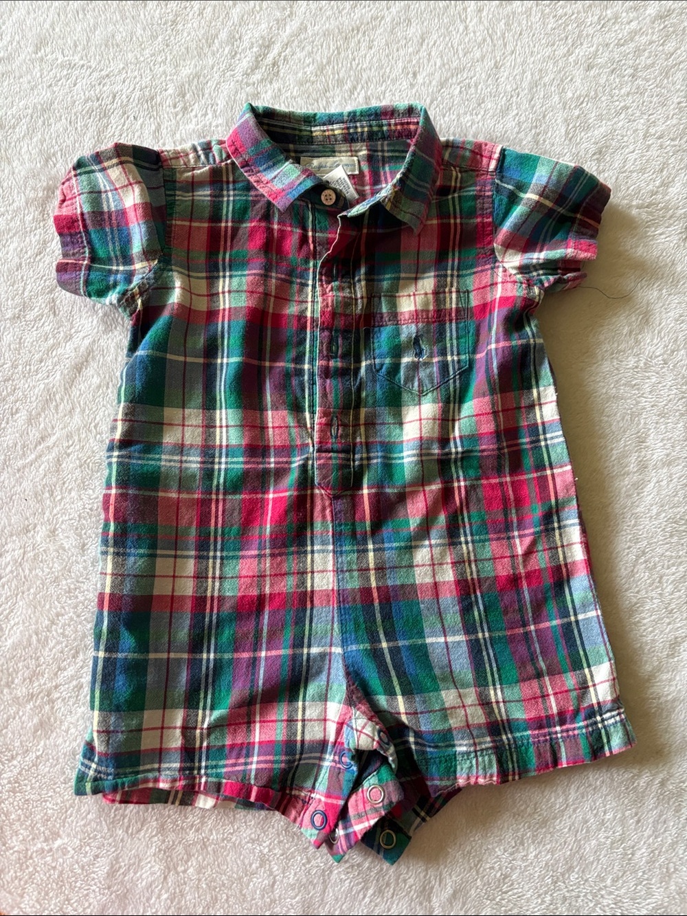 Polo by Ralph Lauren Red, Green & White Plaid Button-Down One-Piece